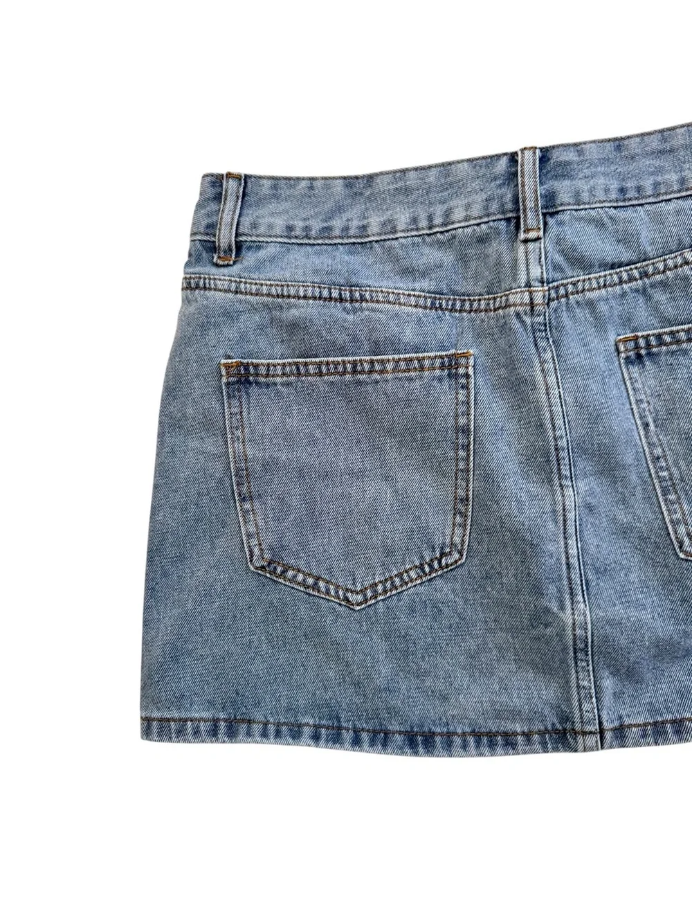 White Fox Light Wash Denim Mini Skirt 5 Pocket Zip Fly Size Large